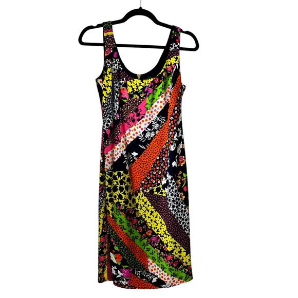 Versace Sleeveless Scoop Neck Dress Floral Stripe Pattern Size IT 42 US 6 - Picture 1 of 6